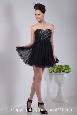 Black Empire Prom / Homecoming Dress Organza Beading Mini-length