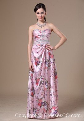Print Beading Column Long Prom Dress