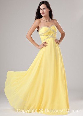 Chiffon Beading Long Prom Dress Empire Yellow