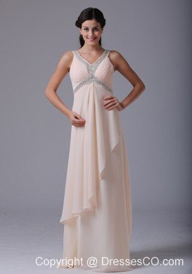 Lovely Baby Pink V-neck Prom Dress With Beading and Ruching