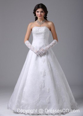 Strapless A-line Wedding Dress With Lace and Satin
