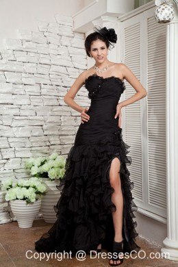 Beautiful Black A-line Prom Dress Organza Beading Brush Trian