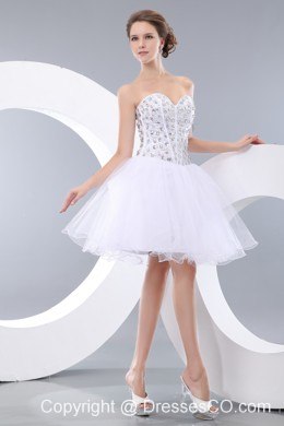 Lovely White Short Prom / Homecoming Dress A-line / Princess Mini-length Organza Beading