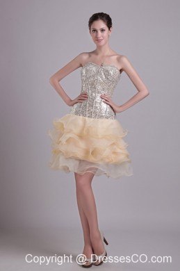 Champagne A-line Short Organza and Sequins Prom / Cocktail Dress