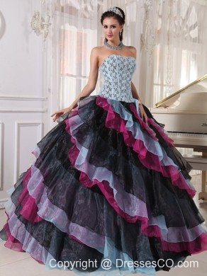 Multi-color Ball Gown Strapless Long Organza Appliques With Beading Quinceanera Dress