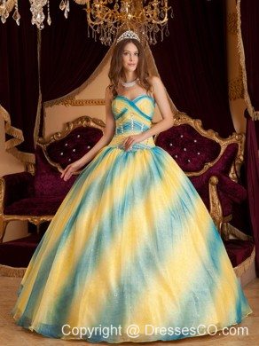 Ombre Color Ball Gown Long Beading Organza Quinceanera Dress