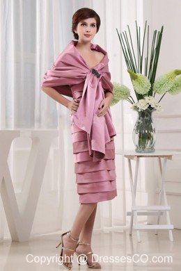 Modest Pink Mother Of The Bride Dress Ruffled Layers With Tea-length