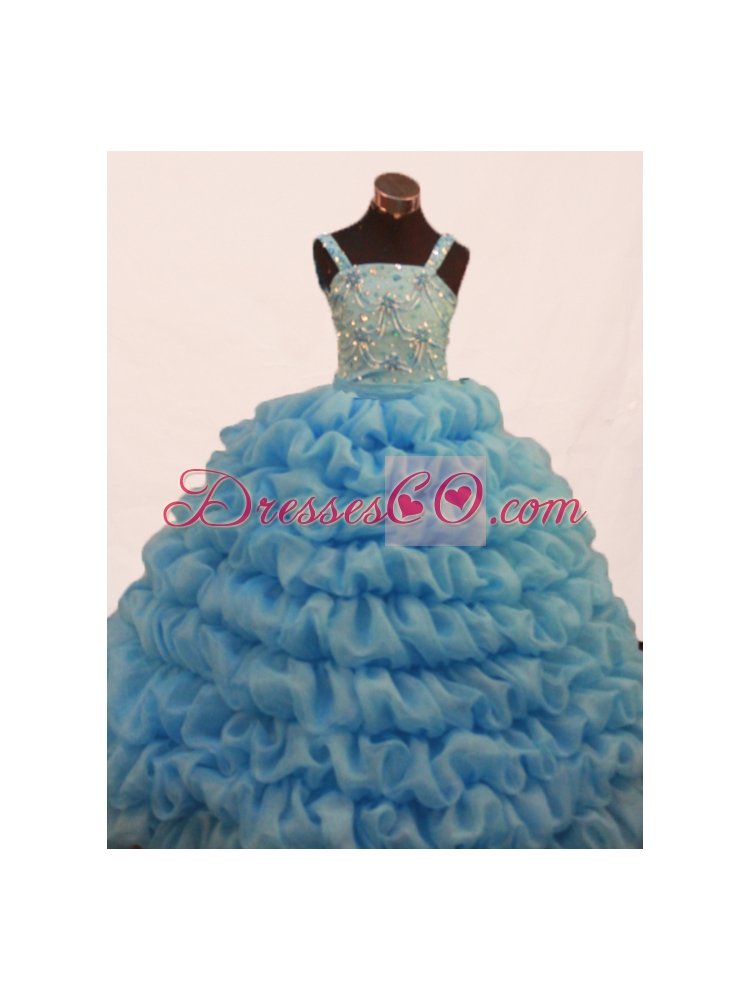 Gorgeous Pick-ups And Beading Decorate Bodice Ball Gown Straps Long Little Girl Pageant Dress