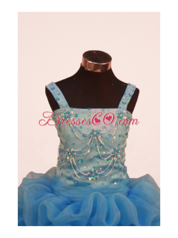 Gorgeous Pick-ups And Beading Decorate Bodice Ball Gown Straps Long Little Girl Pageant Dress