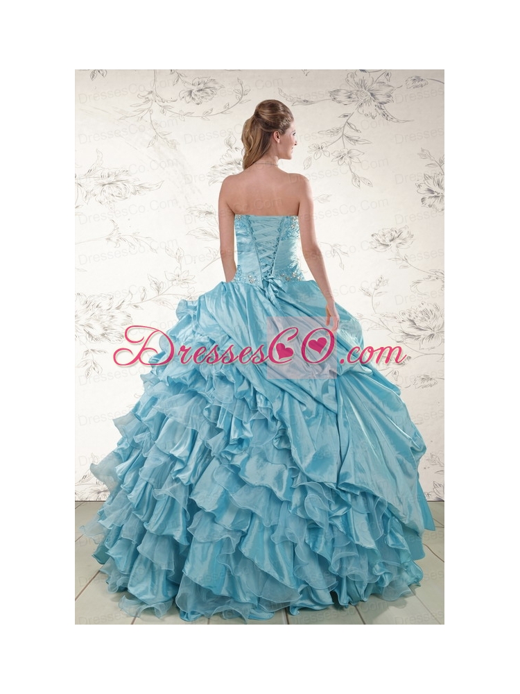 Beading Ruffles Aqua Blue Organza Quinceanera Dress