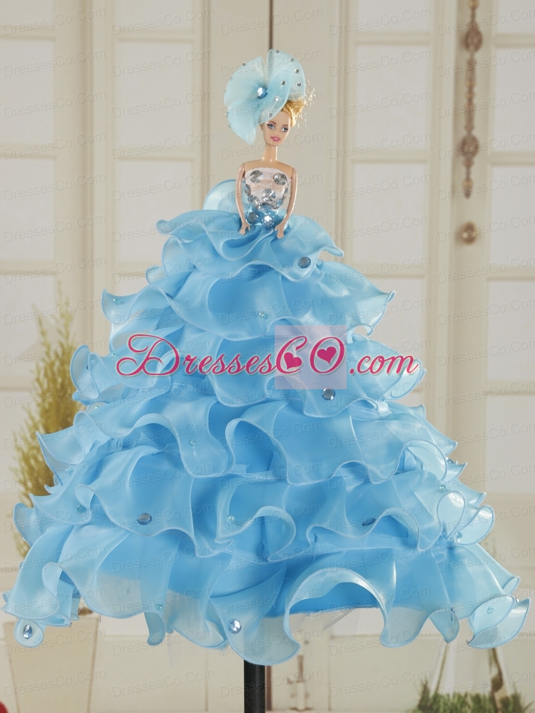 Beading Ruffles Aqua Blue Organza Quinceanera Dress