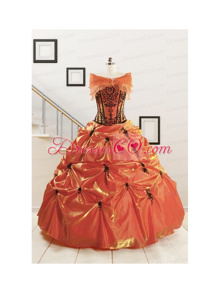 Cheap Appliques Quinceanera Dress in Orange Red and Black