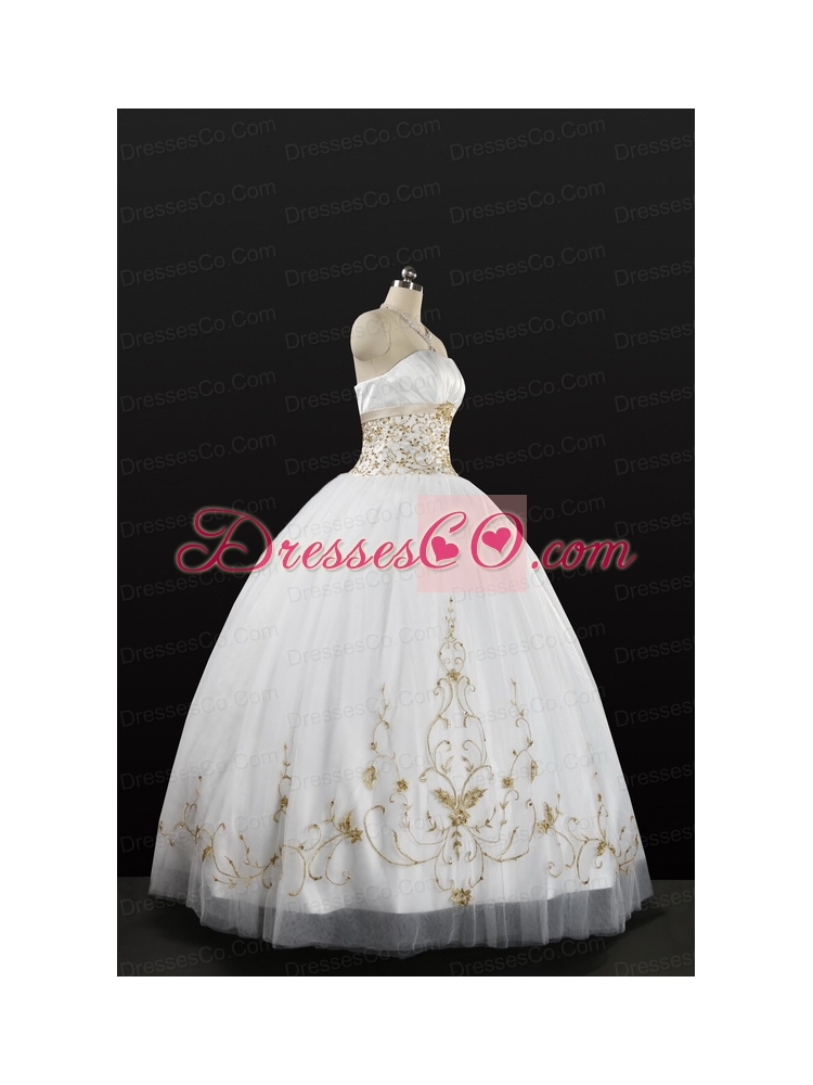 White Strapless  Quinceanera Dress with Beading and Appliques