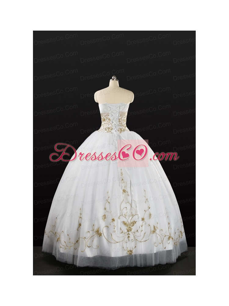 White Strapless  Quinceanera Dress with Beading and Appliques