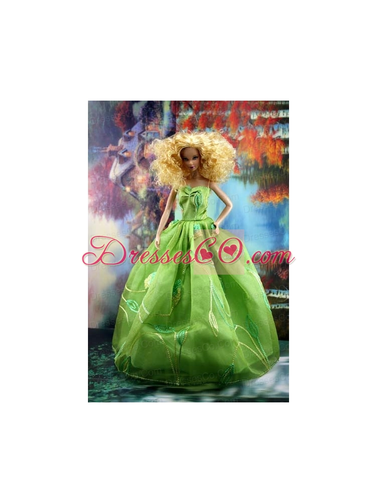 Green Pretty Dress With Embroidery Gown For Quinceanera Doll