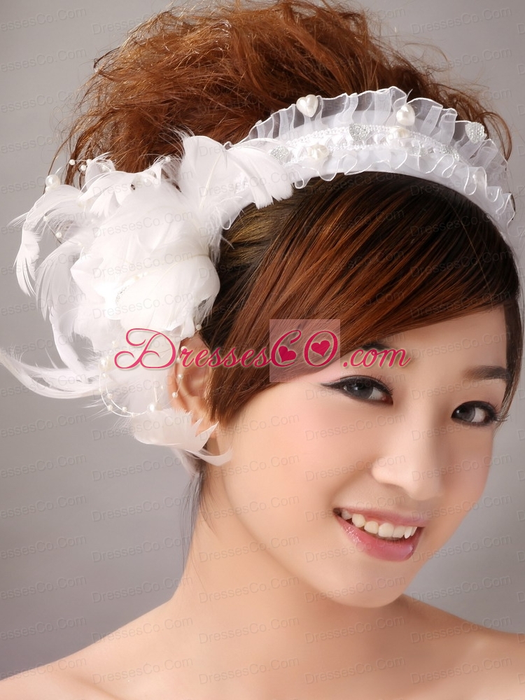 Imitation Pearls White Organza Womens Fascinators