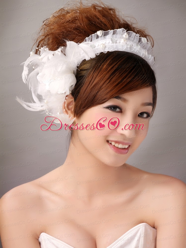 Imitation Pearls White Organza Womens Fascinators