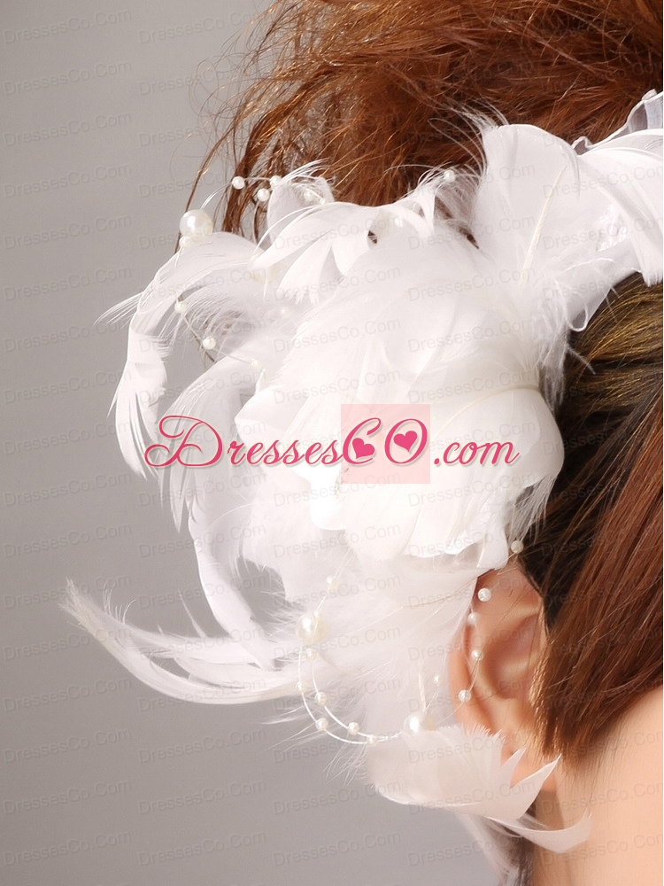 Imitation Pearls White Organza Womens Fascinators