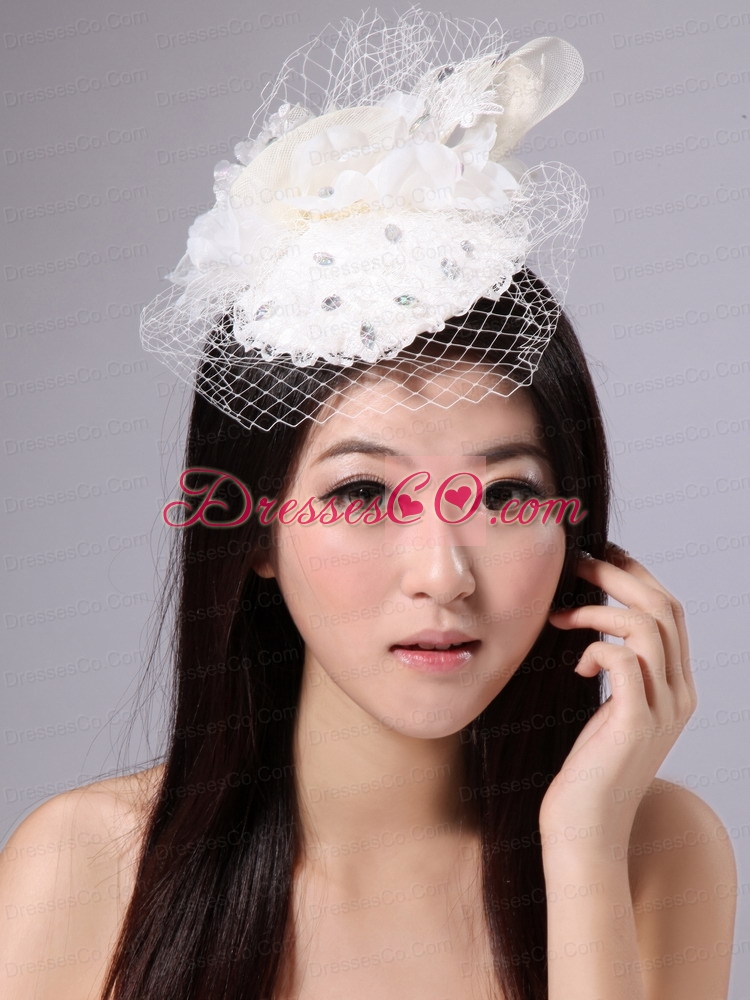 Pure White Fascinators With Net Beading For Party