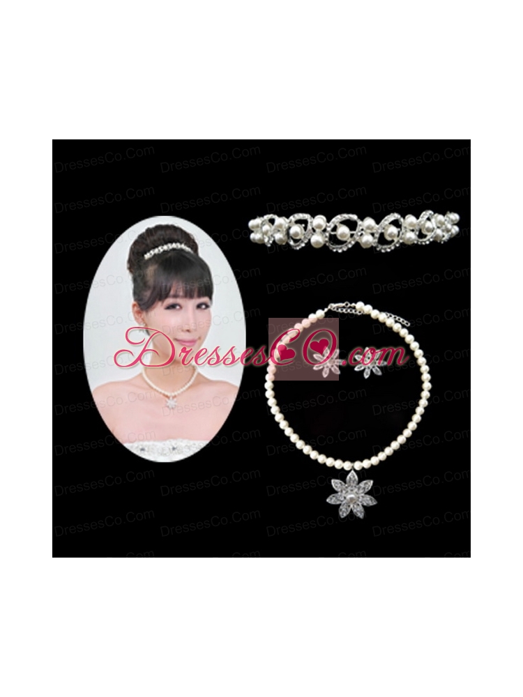 Ivory Pearl Two Piece Ladies Necklace and Tiara Jewelry Set