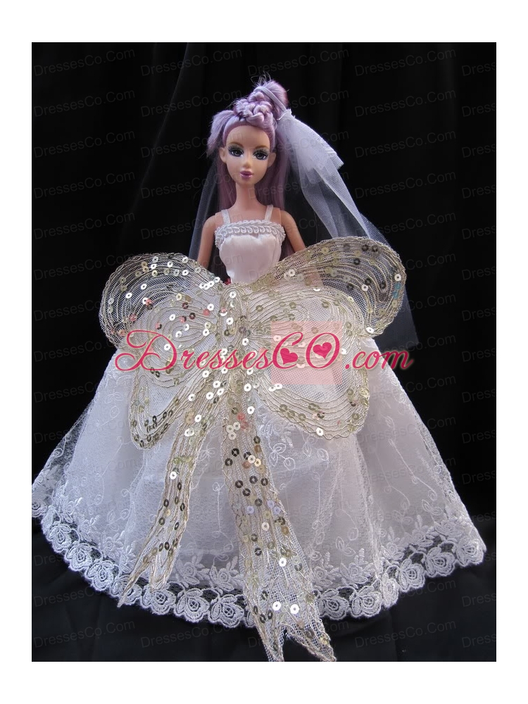 The Most Amazing Straps White Dress With Sequins Made To Fit The Quinceanera Doll
