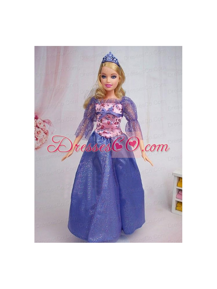 Elegant Blue Gown Sequin Made To Fit The Quinceanera Doll