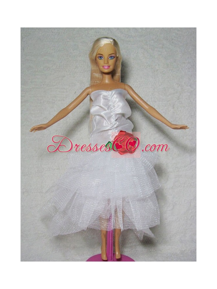 Elegant Wedding Dress With Flower Tea-length For Quinceanera Doll