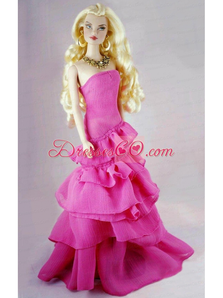 Fashion Fuchsia Party Dress With Ruffled Layers Gown For Quinceanera Doll