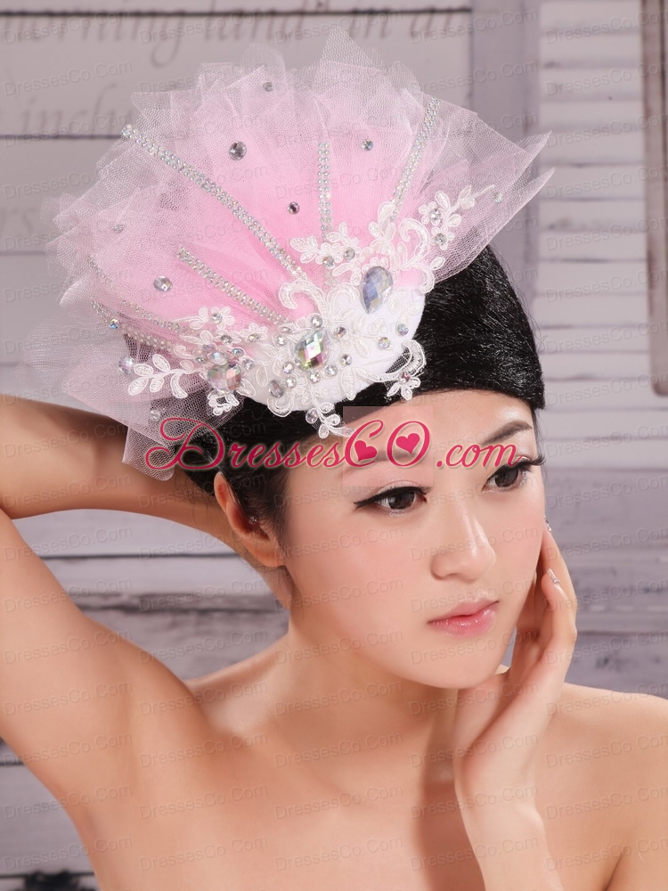 Fully Handmade Beaded and Appliques Decorate Baby Pink Headpieces