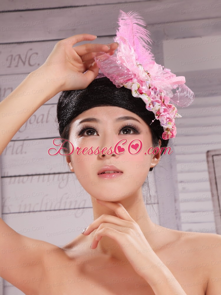 Headpices For Wedding Party With Imitation Pearls and Feather Decorate Tulle and Printing