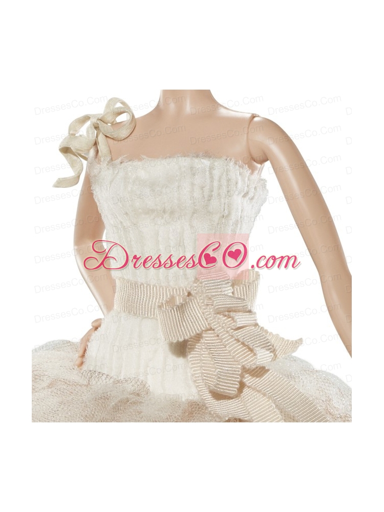 New Beautiful Handmade Champagne Organza Party Dress For Quinceanera Doll