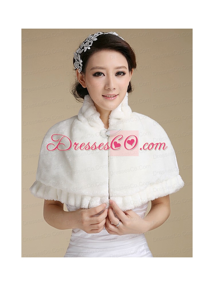 Ivory Faux Fur Shawl With Button Front Closure