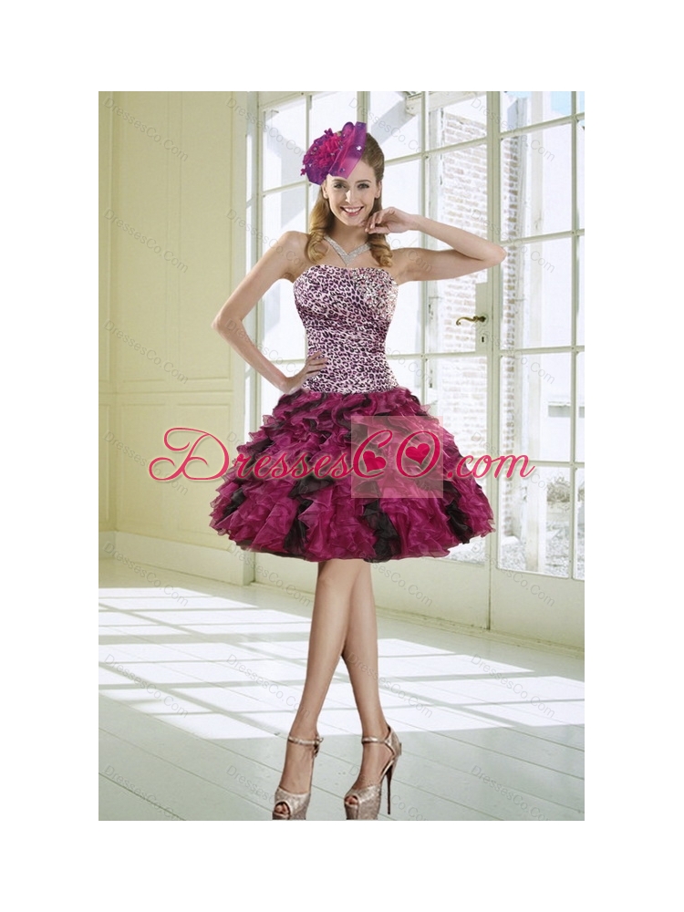 Unique Ruffled Strapless Leopard Prom Dress in Multi Color