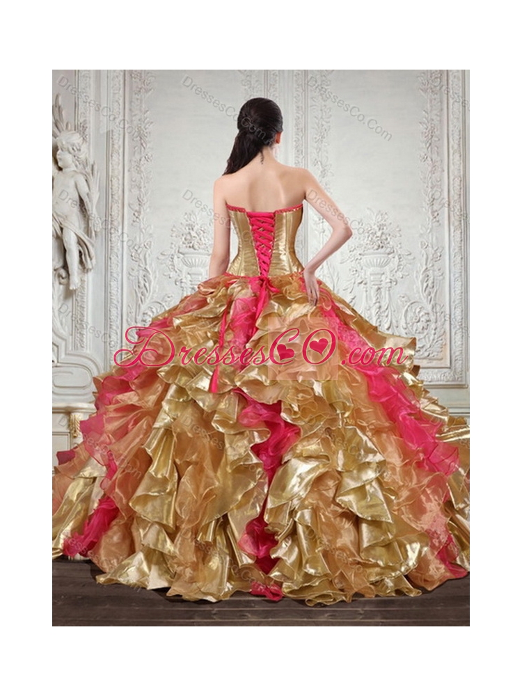 Luxurious and Classic Strapless Multi Color Quinceanera Dress with Beading and Embroidery