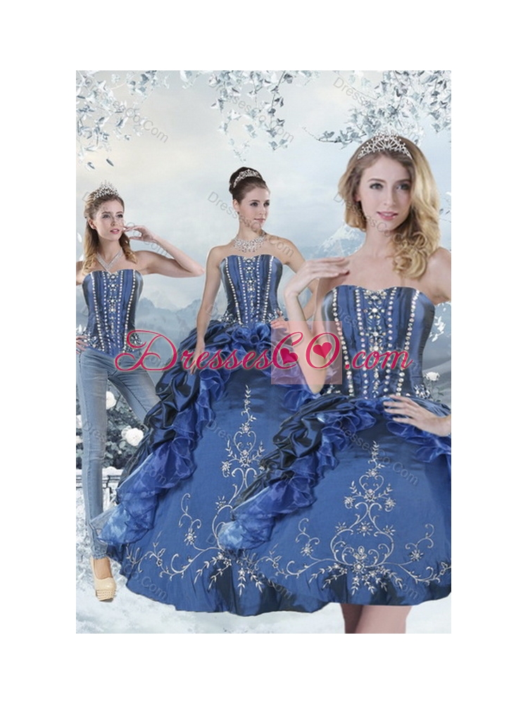 Wonderful Latest Blue Sweet 15 Dress with Embroidery and Beading