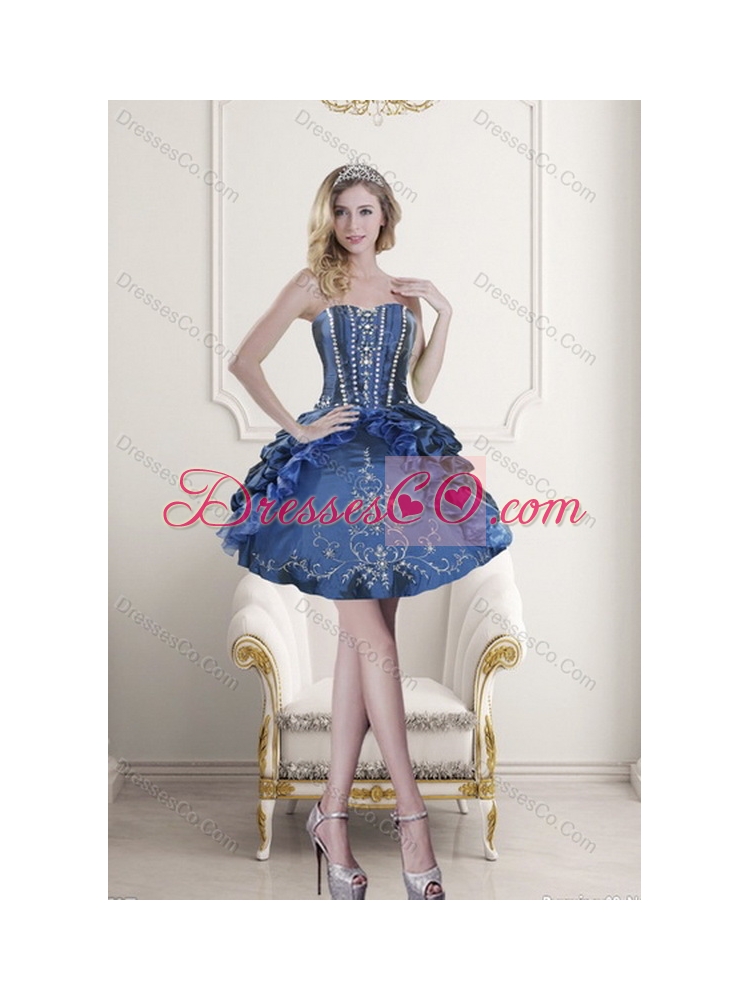 Wonderful Latest Blue Sweet 15 Dress with Embroidery and Beading