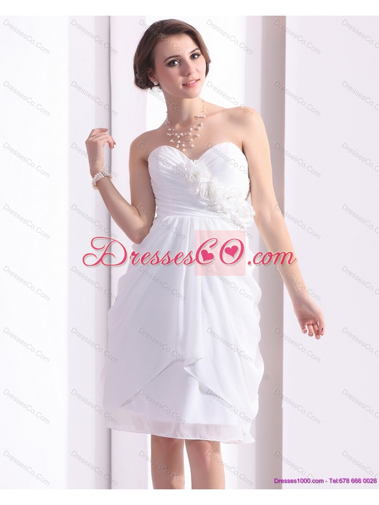 Perfect White Sexy Prom Dress with Hand Made Flowers and Ruching