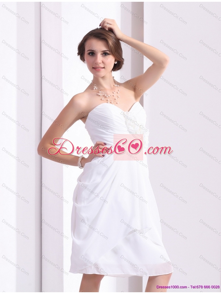 Perfect White Sexy Prom Dress with Hand Made Flowers and Ruching