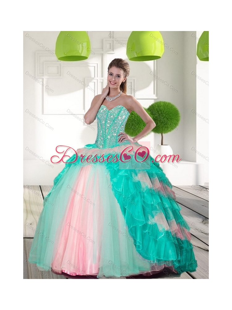 Beading and Ruffled Layers Quinceanera Dress in Multi Color for