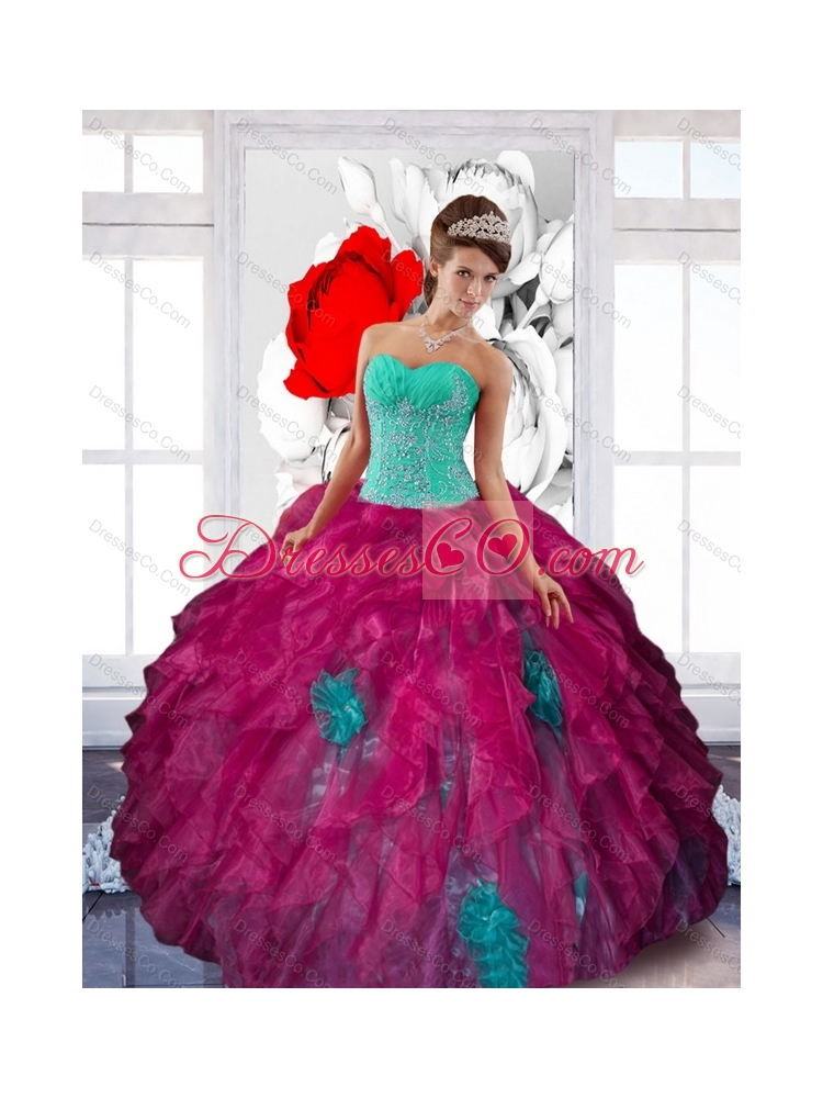 Elegant Appliques and Ruffles Quinceanera Dress in Multi Color