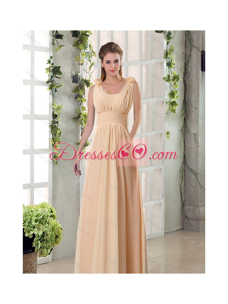 Summer Beautiful Champagne Ruching Chiffon Dama Dresses