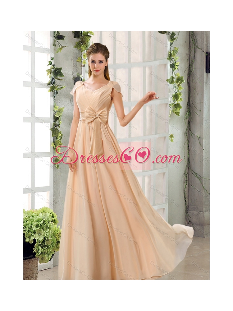 Summer Beautiful Champagne Ruching Chiffon Dama Dresses