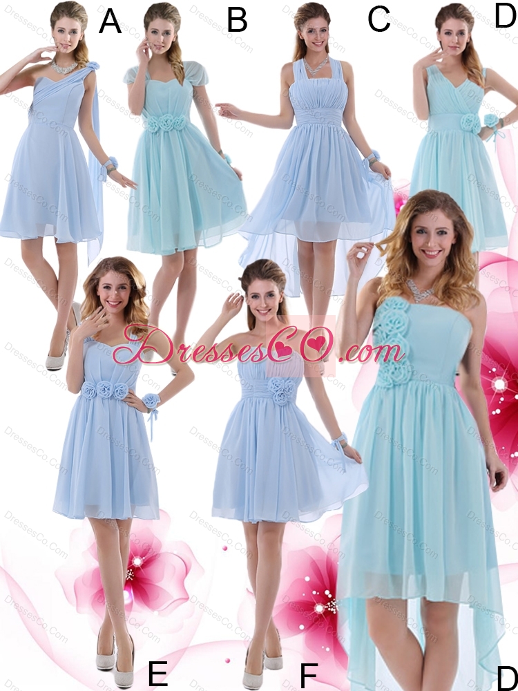 Summer V Neck Chiffon Elegant Dama Dress with Ruching and Hand Made Flowers