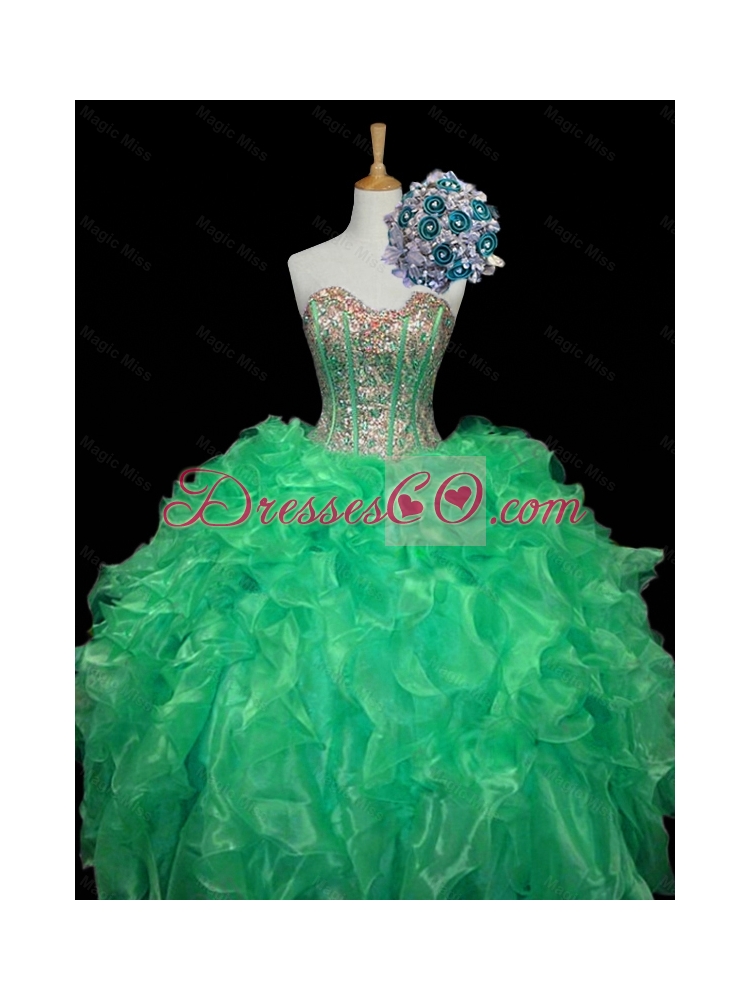 Top Seller Turquoise Ball Gown Quinceanera Dress with Sequins and Ruffles