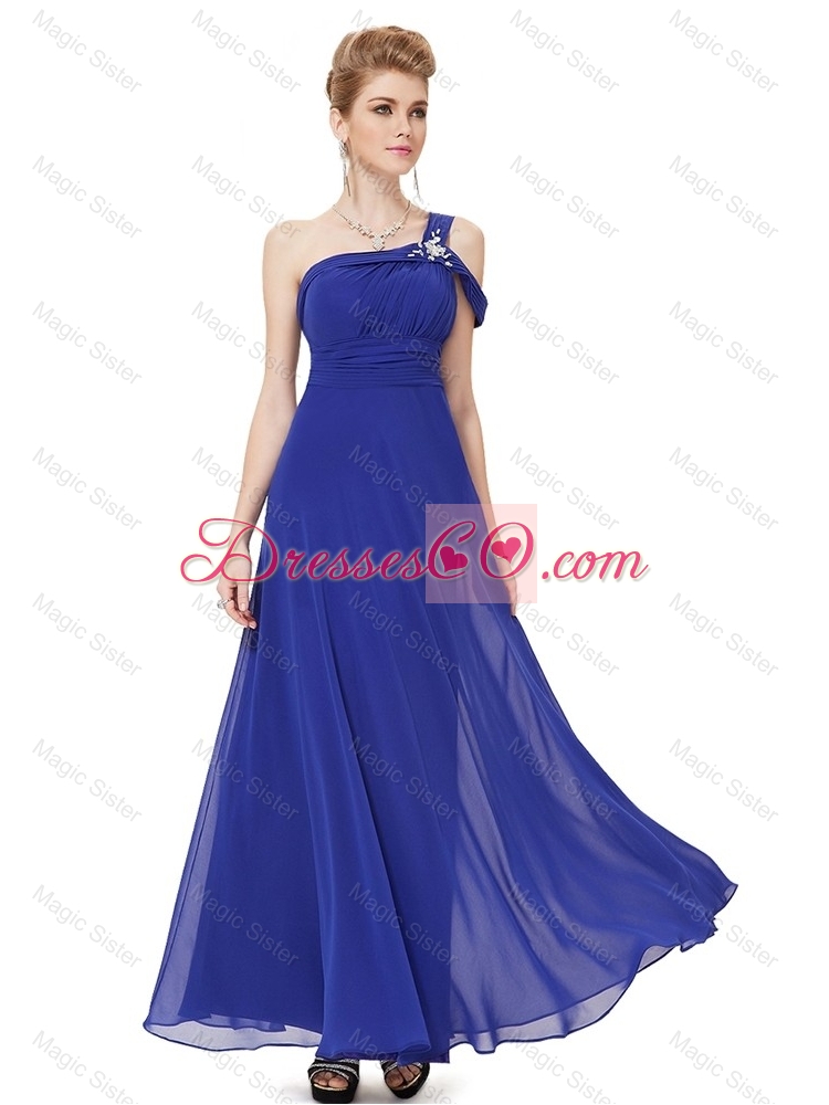 Beautiful Beaded One Shoulder Prom Dress in Blue