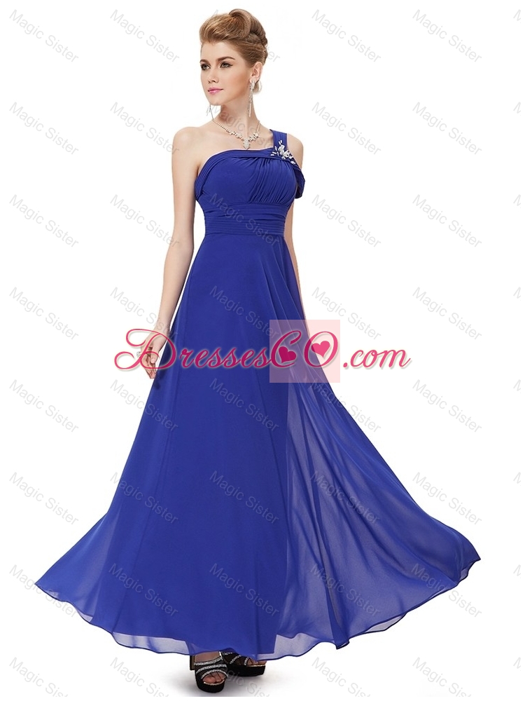 Beautiful Beaded One Shoulder Prom Dress in Blue