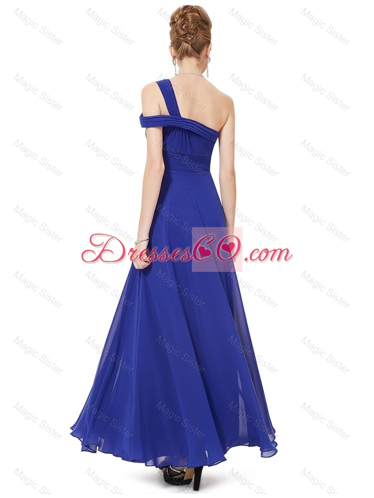 Beautiful Beaded One Shoulder Prom Dress in Blue