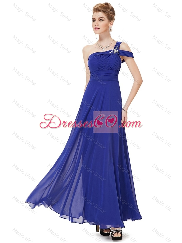 Beautiful Beaded One Shoulder Prom Dress in Blue