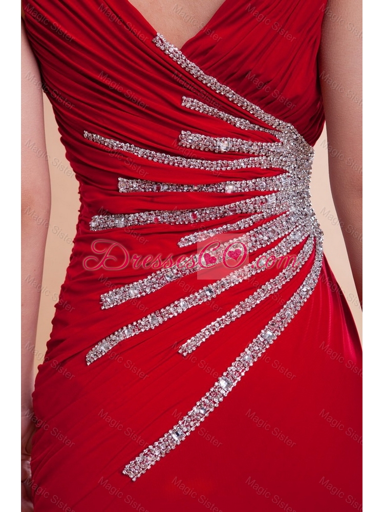 Gorgeous Exclusive Most Popular V Neck Column Brush Train Red Prom Dresses