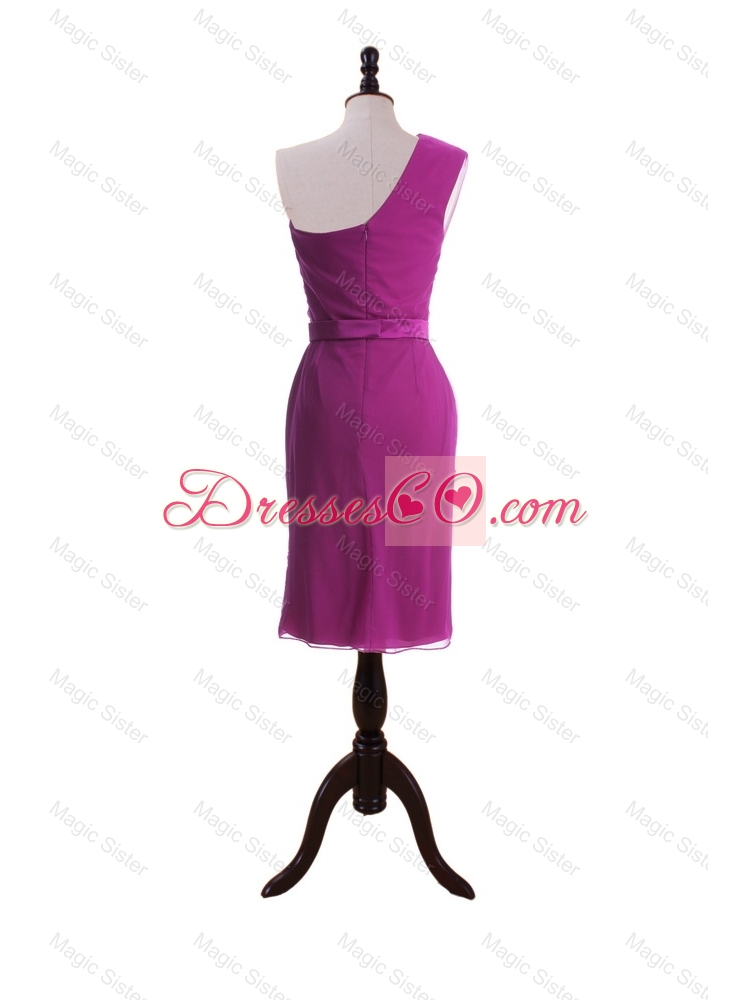 Custom Made Ruching and Belt Short Prom Dress in Fuchsia